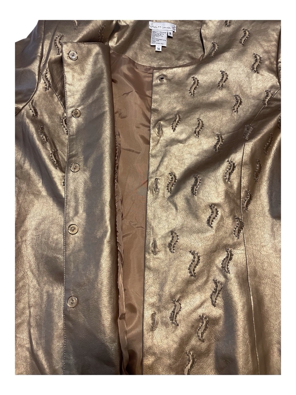 Mattina J. Metallic Gold Embroidered Button-Up Women's Jacket, 14. - Picture 6 of 12